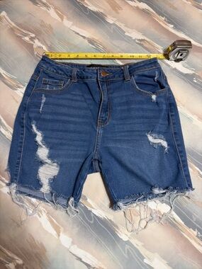 Fashion Nova Blue Distressed Denim Bermuda Shorts